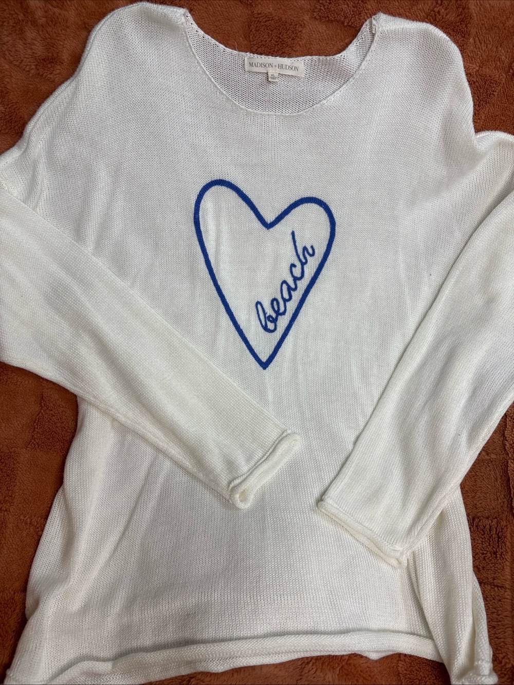 White 'Beach' Heart Knit Sweater